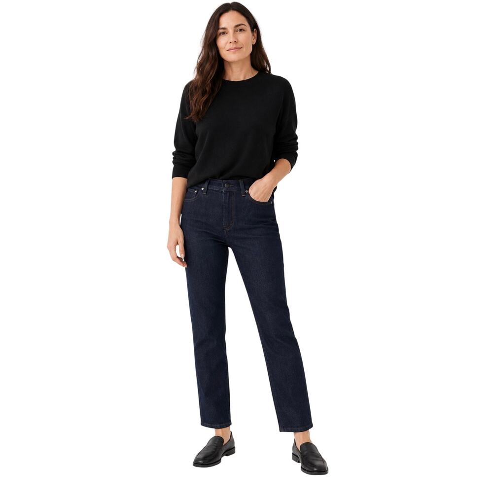 Eileen Fisher Organic Cotton Stretch Deep Indigo Straight Leg Jeans, Size XS